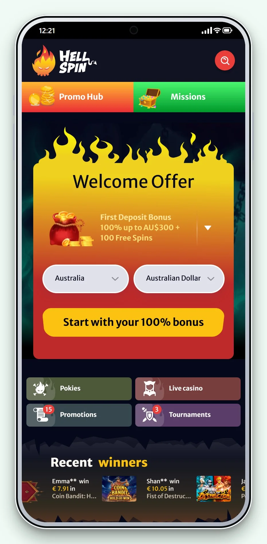 astropay casino: HellSpin mobile site, the lobby