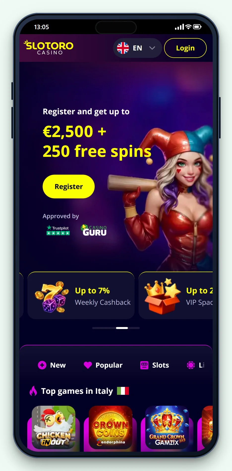 AstroPay casino: Slotoro mobile site, the lobby