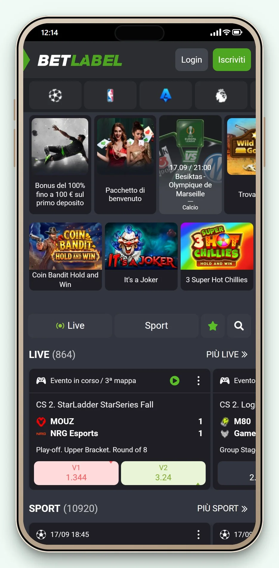 astropay casino: BetLabel versione mobile, la lobby