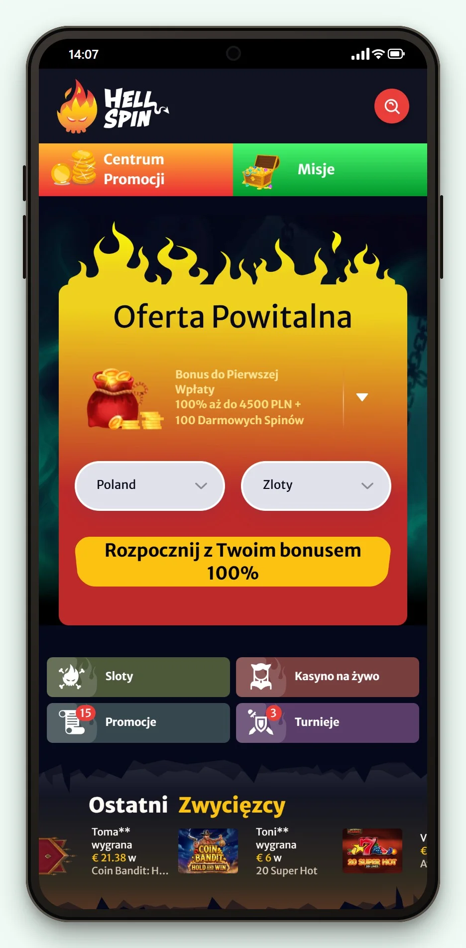 kasyno astropay: HellSpin wersja mobilna, lobby