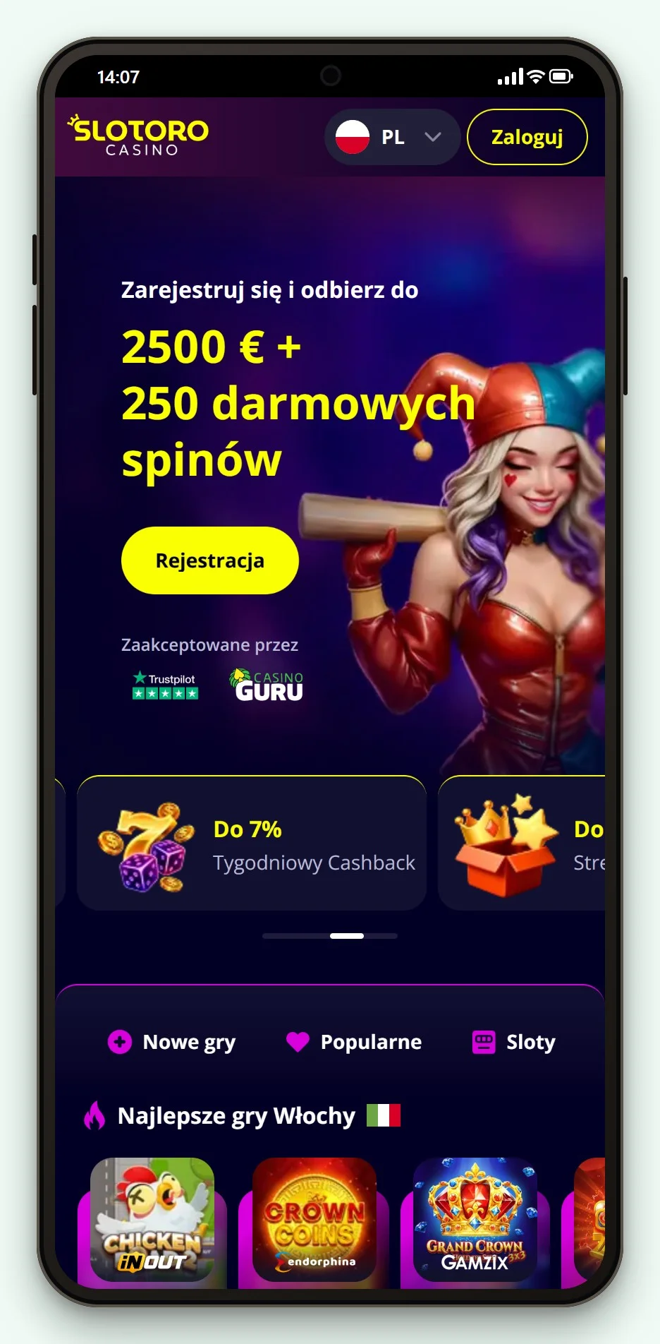 astropay kasyno: Slotoro wersja mobilna, lobby