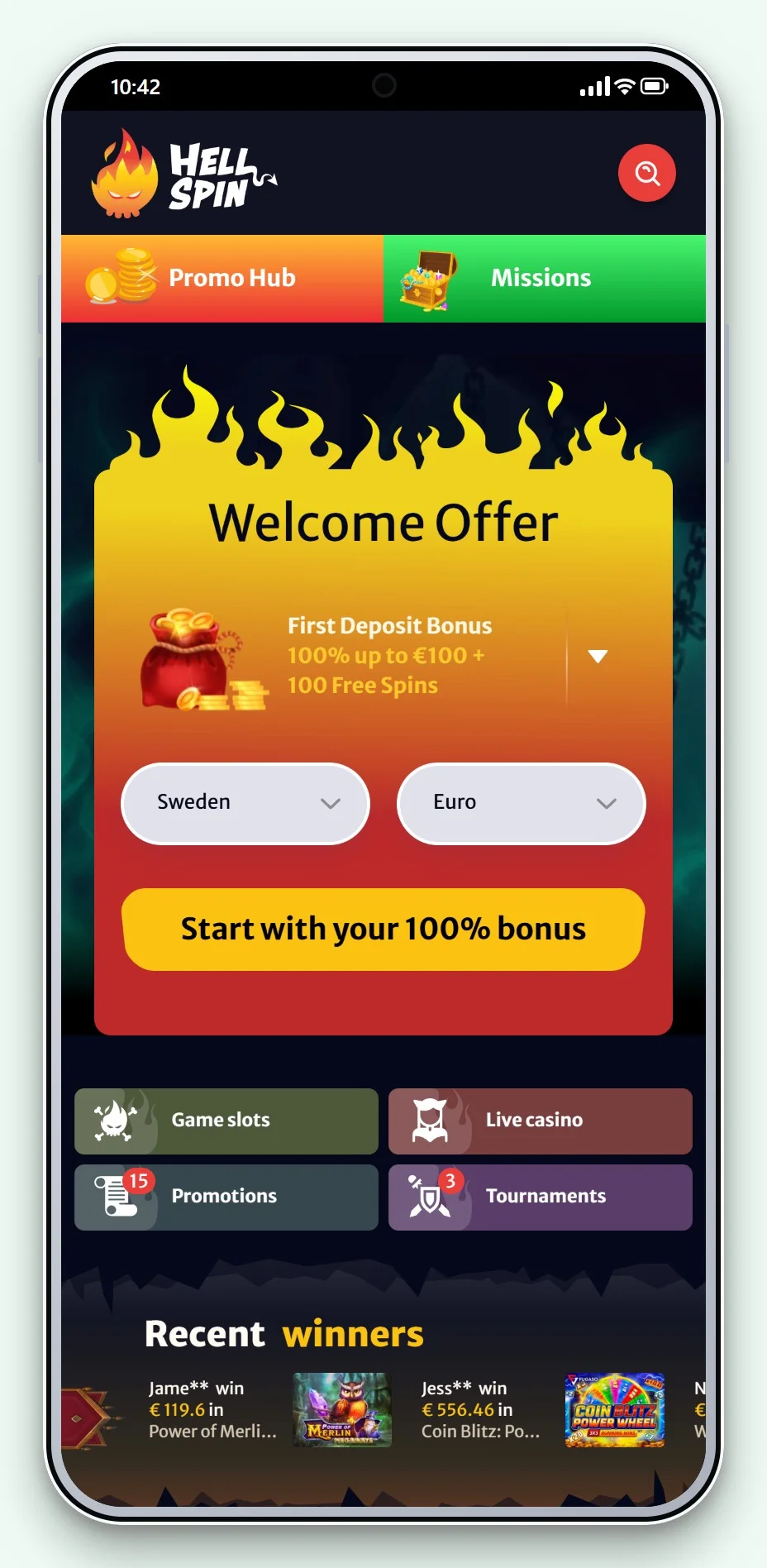 astropay casino: HellSpin mobilversion, lobbyn
