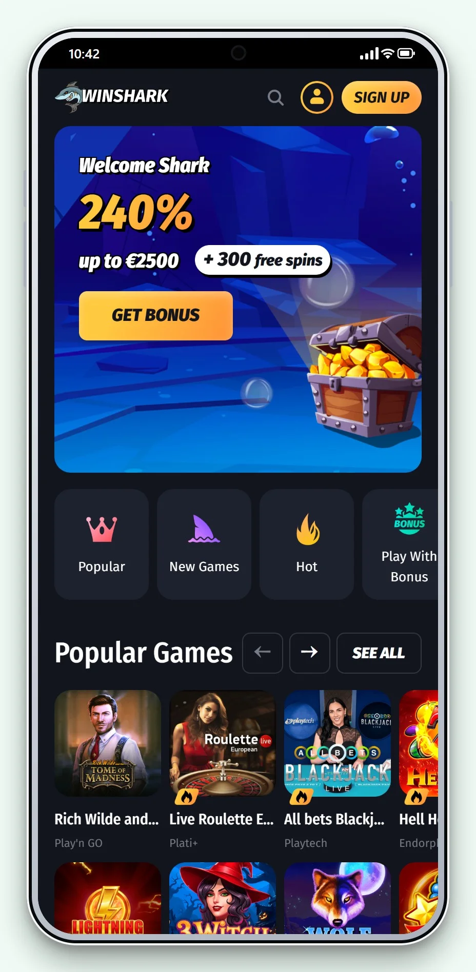casino astropay: WinShark mobilversion, lobbyn
