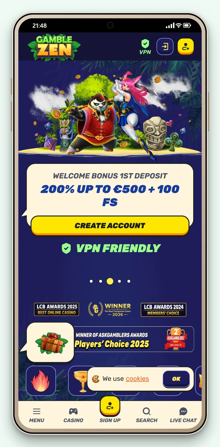 best AstroPay casinos: Gamblezen Casino mobile site, the lobby
